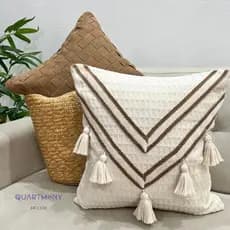 Kit 2 Capas Almofada Macrame Caramelo Cru Decorativa Sala Algodão Artesanal Rustica Boho Chic