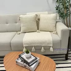 Almofada Pompom Peseira Para Cama Sofa (2 Capas + 1 Peseira) Rustico Artesanal Decorativa Moderno