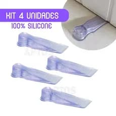 Kit 4 Trava Porta Aparador Calço Cunha Transparente Prendedor Silicone Batente