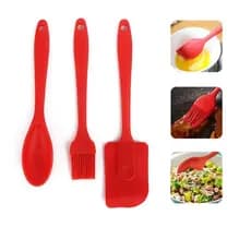 Kit 3 Peças Colher E Pincel Espátula De Silicone Culinário