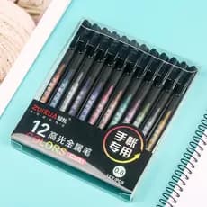 Kit de 12 peças ponta 0,6mm  Caneta gel metálica glitter escrita macia lettering