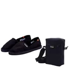 Kit sapatilha alpargatas e bolsinha transversal com regulagem e bolso frontal com ziper unissex