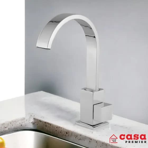 Torneira Pia Moderna Bica Móvel Baixa Quadrix Curva Bancada Cromada Square Lavatório Banheiro Lavabo