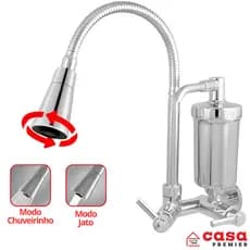 Torneira Cozinha Filtro Flexível Parede Luxo Jato Duplo Cone Cromado