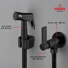 Ducha Higiênica Preta Completa Banheiro Gatilho Metal 1/4 V Engate Flexível 1,20m