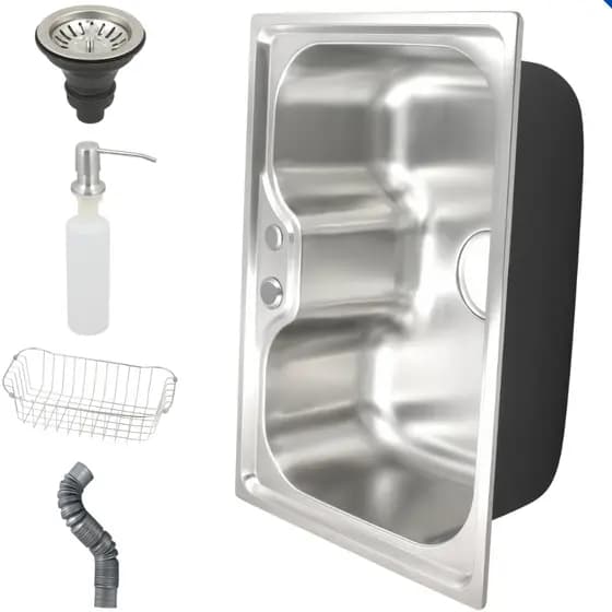 Cuba Pia Cozinha Gourmet Completo Com Acessórios Aço Inox 60x42cm Dispenser Válvula de Escoamento e Escorredor de Louças