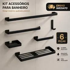 Kit Acessórios Para Banheiro Preto Fosco 6 Peças Reforçado