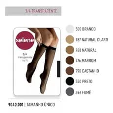 Meia Calça Selene Transparente 3/4 Fio 15 Kit C 3 Pares 9040