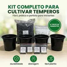 Kit Cultivo Temperos Completo 4 Vasos N15 + Terra + Sementes + Granilha Horta Fácil em Casa Iniciante Varanda Cozinha