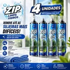 Limpa Vidros Espuma Spray 400ml Sem Manchas Limpeza a Seco Multiuso Vidro Espelho Box Carro Zip Clean