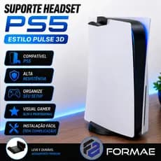 Suporte Fone PS5 Estilo Pulse 3D | Organizador Fone Gamer | Clip Lateral Console | Playstation 5 Headfone