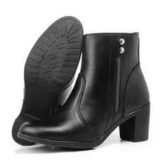 Bota Feminina Coturno Salto Médio Cano Curto Lançamento Inverno Zíper Lateral Moda Western Enfeite Lateral Country