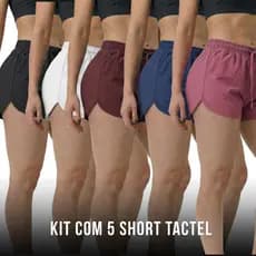 Kit 5 Shorts Tactel Feminino Cós Elástico Academia Praia Treino Fitness Cross Fit