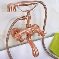Torneiras De Chuveiro De Banheiro De Cobre Vermelho Antigo Conjunto De Torneira De Banheira De Alça Dupla Com Mão Montad