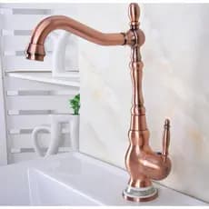 Torneiras Da Bacia Antigo Cobre Vermelho Torneira Do Banheiro Bico Giratório Único Punho Misturadoras De Água Quente E F