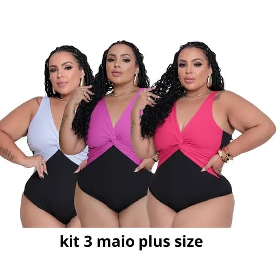 Kit 3 Maiô Plus Size - Detalhe em Nó - Moda Blogueira