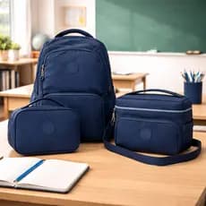 Kit Escolar Volta as Aulas Mochila + Estojo Box + Lancheira Térmica c/ três Itens