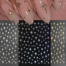 3D Prata Estrelas Francesas Adesivos De Unhas Laser Dourado Roxo Decalques Y2K Glitter Encantos Manicure Arte Decorações