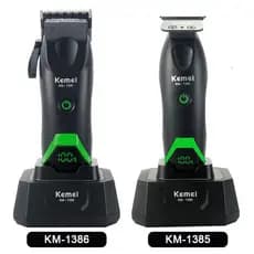 Kemei 1386 1385 Máquina De Cortar Cabelo Elétrica 7500RPM Zero Lacuna Aparador De Profissional Corte Lâmina DLC Com Base