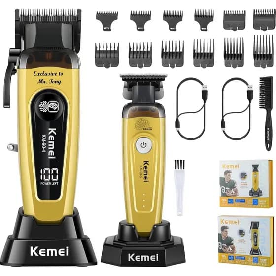 Kemei Profissional Recarregável Máquina De Cortar Cabelo Dos Homens Sem Fio Barbeiro DLC Lâmina Aparador Acabamento Elét