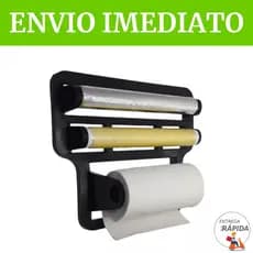 PORTA PAPEL TOALHA TRIPLO SUPORTE PRETO PARA COZINHA