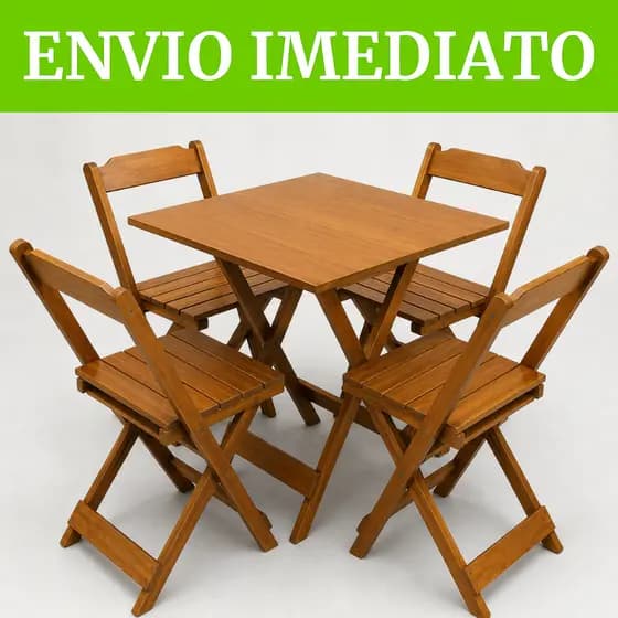 JOGO DE MESA MADEIRA DOBRÁVEL COM 4 CADEIRAS - BAR RESTAURANTE ÁREA GOURMET