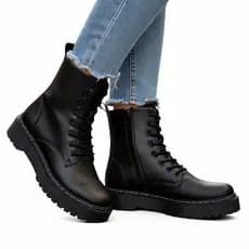 Coturno Feminino Costurado Militar com Zíper Salto Baixo Confortável Blogueira