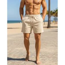 Short Linho Masculino Estilo Urbano Cadarço Confortável Moda