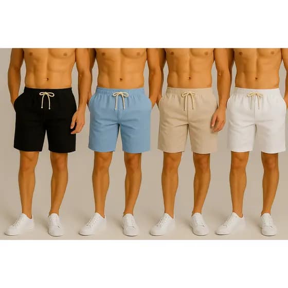 Kit 4 Shorts Linho Bermuda Masculina Mauricinho Estiloso Slim Combo Econômico Verão
