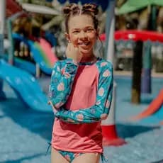 Conjunto Praia Infantil Feminino Conchas UV50+ Proteção Solar Roupa de Banho Menina Manga Longa praia e piscina