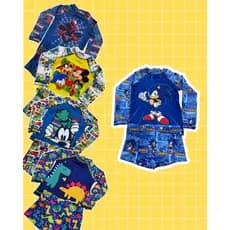 Conjunto blusa manga longa + sunga biquini menino moda praia infantil piscina, natação 2 ao 12 anos proteção uv 50