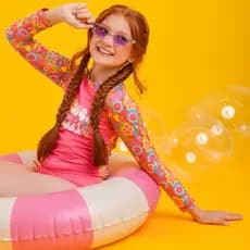 Conjunto Praia Infantil Flower Girl com Proteção UV50+ Praia, piscina, clube, férias, viagens e atividades ao ar livre