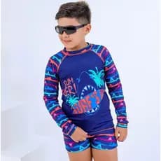 Conjunto Praia Infantil Manga Longa Sumer Surf's proteção uv50+ divertido e esportivo para praia, piscina e div ar livre