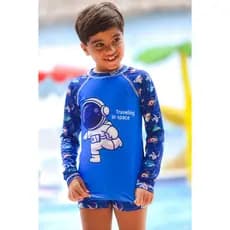 Conjunto Infantil Praia Menino Astronauta UV50+ Roupa de Banho piscina natação sol e mar