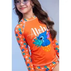 Conjunto Infantil Praia  Laranja com Proteção UV50+ moda praia piscina sol com calcinha