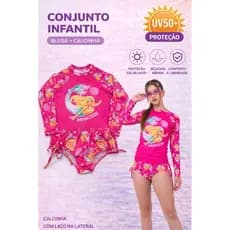 conjunto menina manga longa blusa + calcinha estampada natação praia proteção uv 50+ Barbie serei