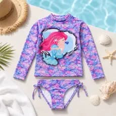 conjunto natação proteção uv50+ manga longa blusa + calcinha estampa kit piscina praia sereia lilás