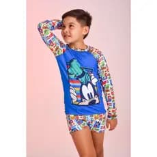 Conjunto manga longa blusa + sunga biquini menino moda praia piscina, natação 2 ao 12 anos proteção uv 50