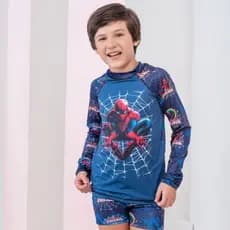 Conjunto manga longa blusa + sunga biquini menino moda praia piscina, natação 2 ao 12 anos proteção uv 50 aranha