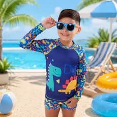 Conjunto Infantil Praia Dino Menino UV Blusa + Sunga