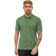 Camisa Verão Masculina Com Botão Modelagem Slim Malha Sustentavel Manga Curta