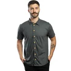 Camisa de Botão Cinza Grafite Verão Confortável Feita de Malha Pet