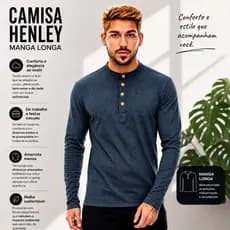 Camisa Henley Masculina De Malha Ecológica Mangas Compridas