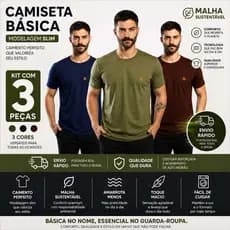 Kit 3 Camiseta Camisa Roupa Masculina Básica Sustentavel 30.1 Atacado