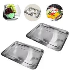 2 Bandejas em Aço Inox Retangular 36cm Para Servir Garçom