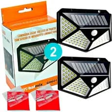 Kit 2 Luminárias Solar 100 Led Sensor Presença Sitio Jardim