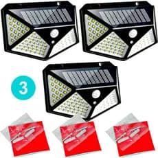 Kit 3 Luminárias Solar 100 Led Sensor Presença Sitio Jardim