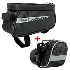 Kit Bolsa para Selim + Bolsa para Quadro de Bicicleta bike levar ferramentas câmara Celular comida bomba