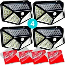 Kit 4 Luminárias Solar 100 Led Sensor Presença Sitio Jardim
