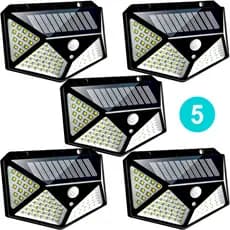Kit 5 Luminárias Solar 100 Led Sensor Presença Sitio Jardim